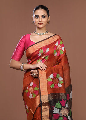 Rust Matka Silk Saree With Blouse Piece