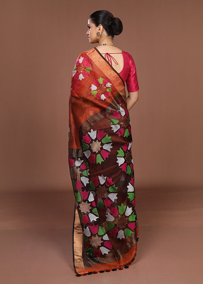 Rust Matka Silk Saree With Blouse Piece