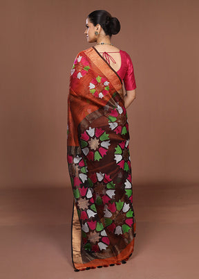 Rust Matka Silk Saree With Blouse Piece