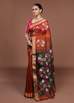 Rust Matka Silk Saree With Blouse Piece