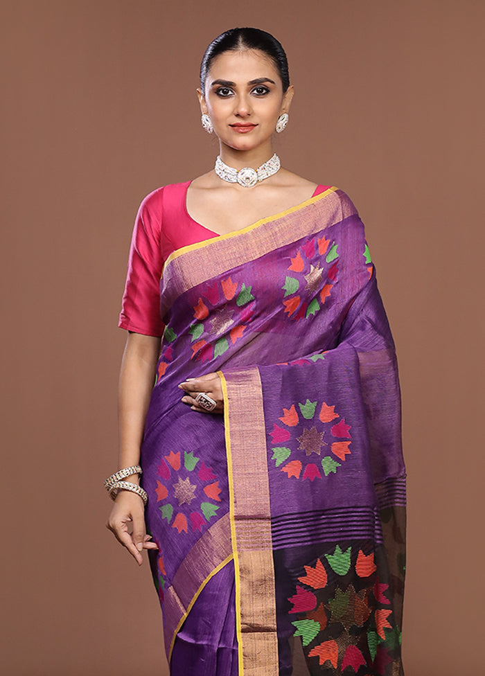 Purple Matka Silk Saree With Blouse Piece