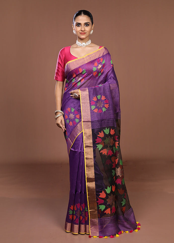 Purple Matka Silk Saree With Blouse Piece