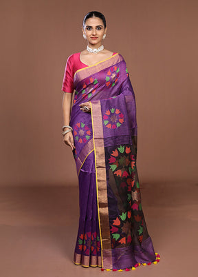 Purple Matka Silk Saree With Blouse Piece