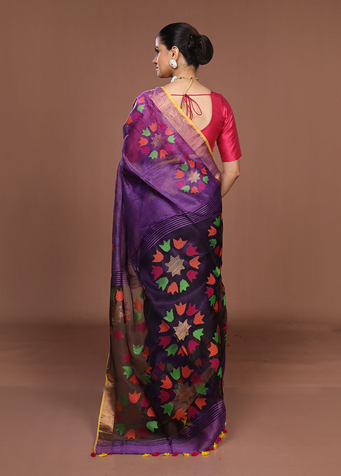 Purple Matka Silk Saree With Blouse Piece