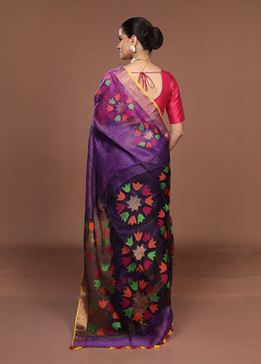 Purple Matka Silk Saree With Blouse Piece