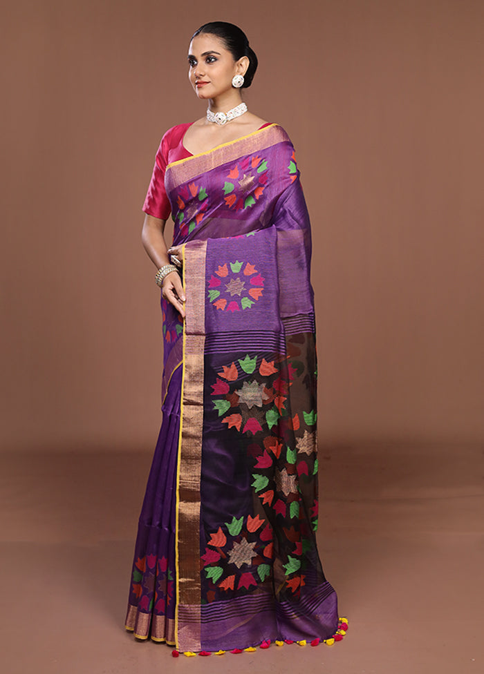 Purple Matka Silk Saree With Blouse Piece