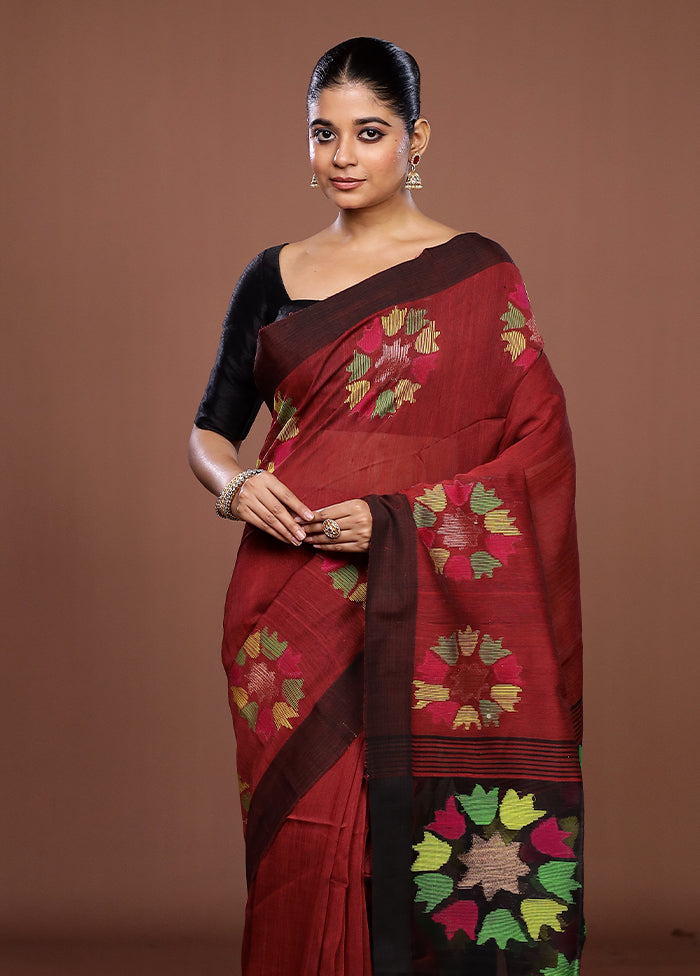 Maroon Matka Silk Saree With Blouse Piece