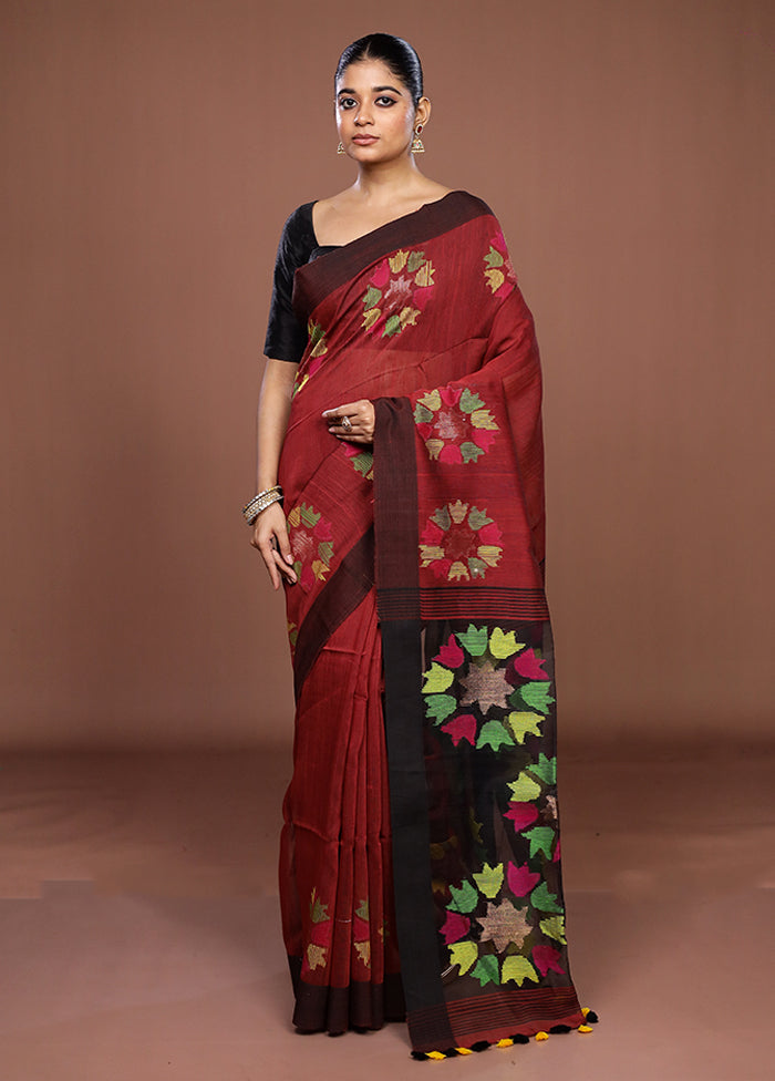 Maroon Matka Silk Saree With Blouse Piece