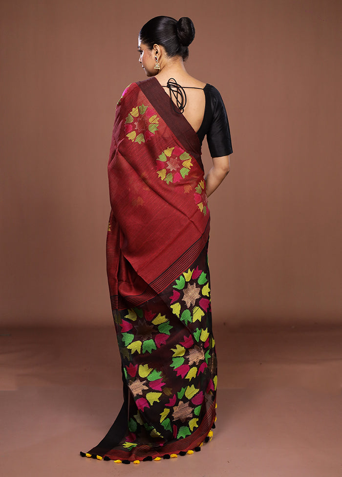 Maroon Matka Silk Saree With Blouse Piece