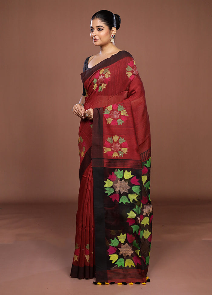 Maroon Matka Silk Saree With Blouse Piece