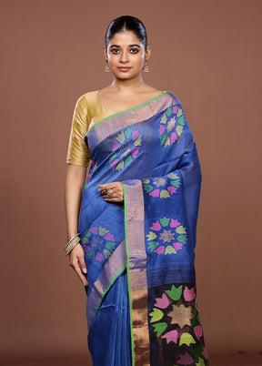 Blue Matka Silk Saree With Blouse Piece