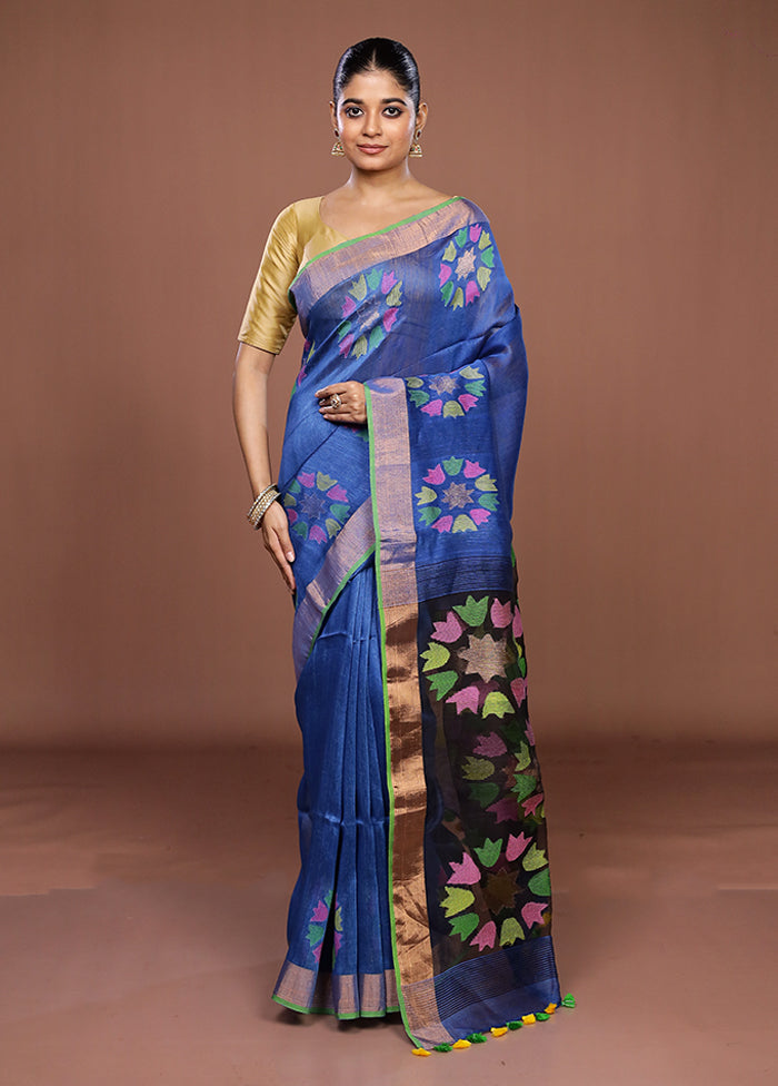 Blue Matka Silk Saree With Blouse Piece