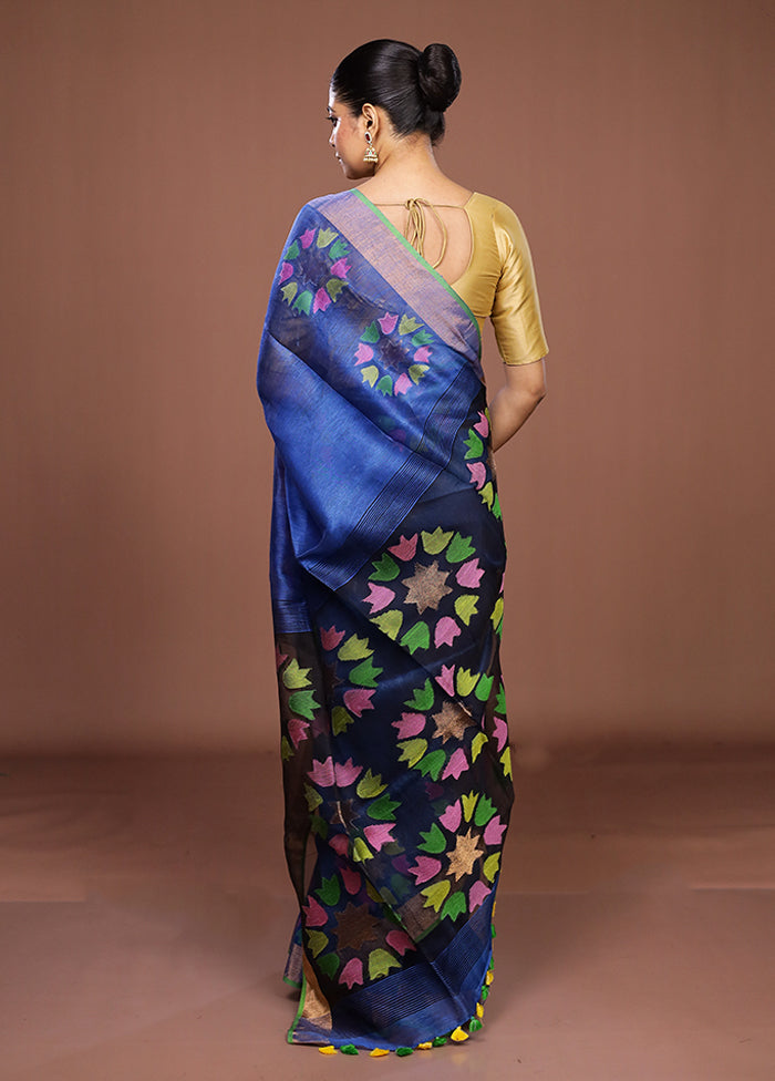 Blue Matka Silk Saree With Blouse Piece