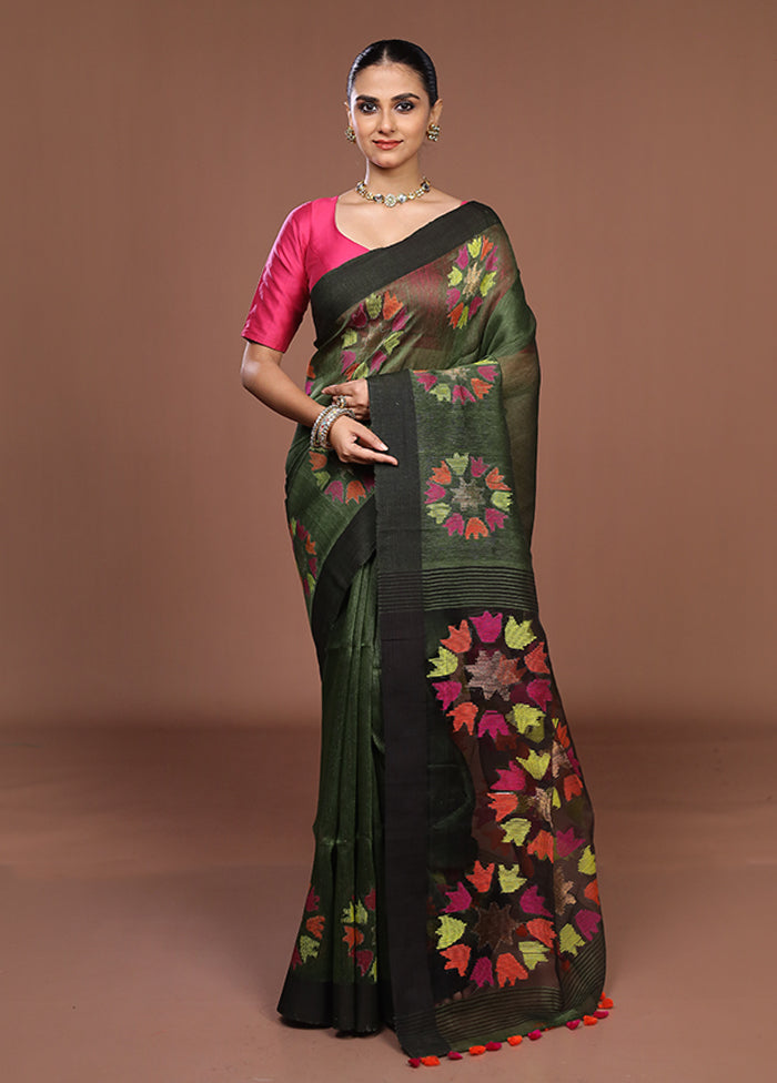 Green Matka Silk Saree With Blouse Piece