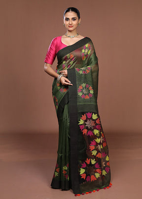 Green Matka Silk Saree With Blouse Piece