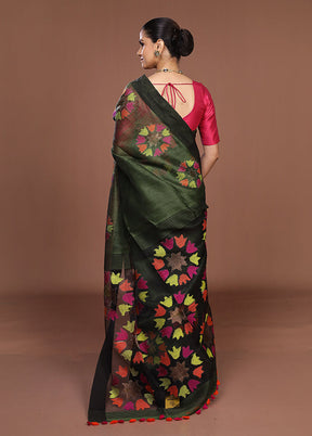 Green Matka Silk Saree With Blouse Piece