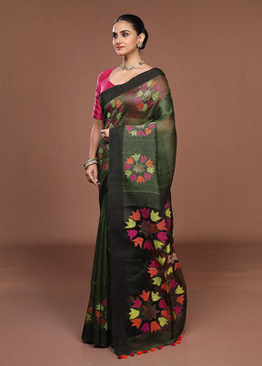 Green Matka Silk Saree With Blouse Piece