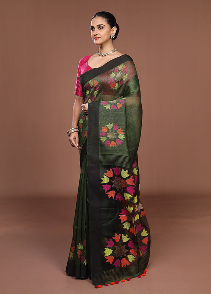 Green Matka Silk Saree With Blouse Piece