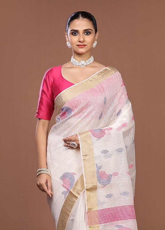 White Matka Silk Saree With Blouse Piece