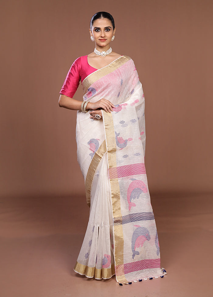 White Matka Silk Saree With Blouse Piece