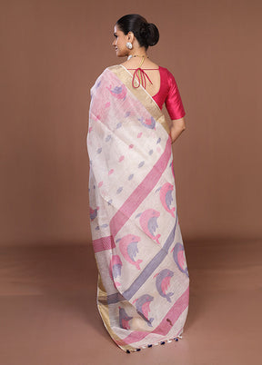White Matka Silk Saree With Blouse Piece