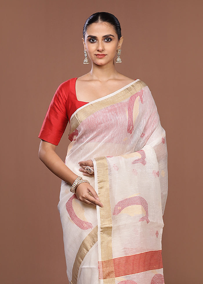 White Matka Silk Saree With Blouse Piece