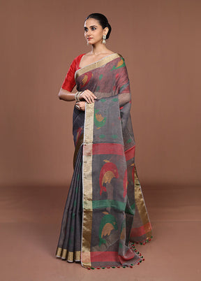 Black Matka Silk Saree With Blouse Piece