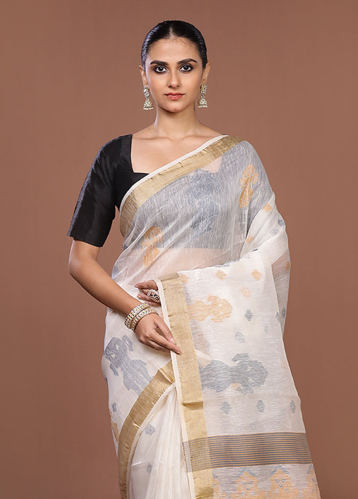 White Matka Silk Saree With Blouse Piece