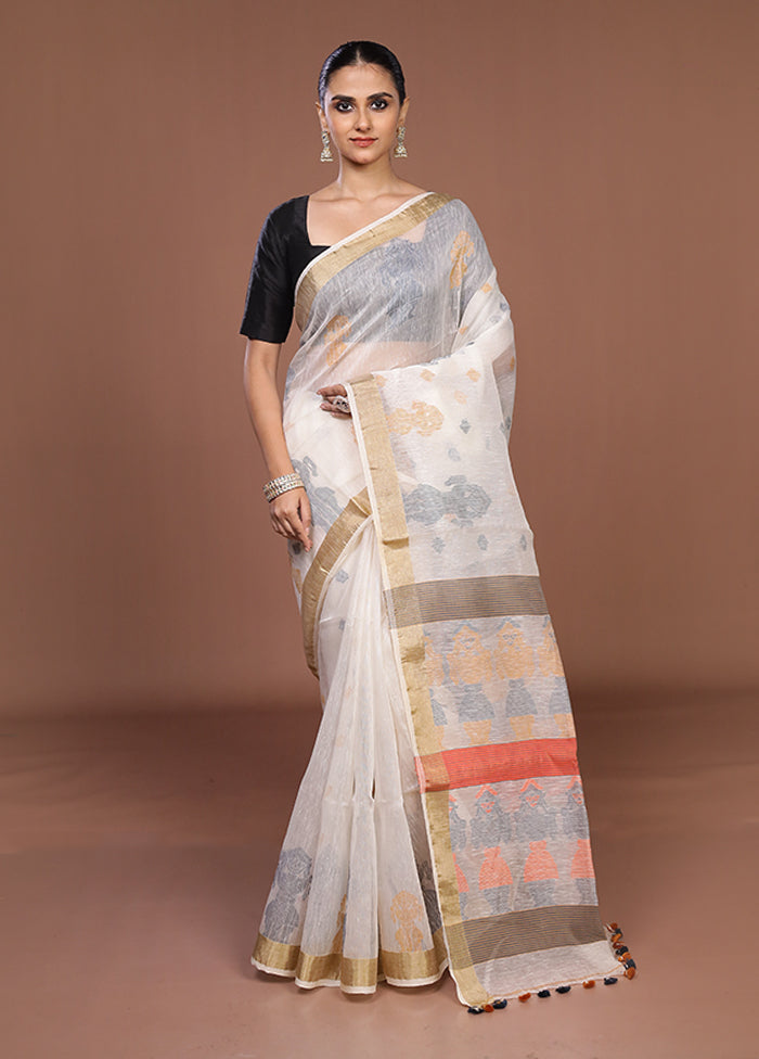 White Matka Silk Saree With Blouse Piece