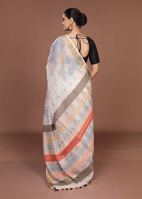 White Matka Silk Saree With Blouse Piece
