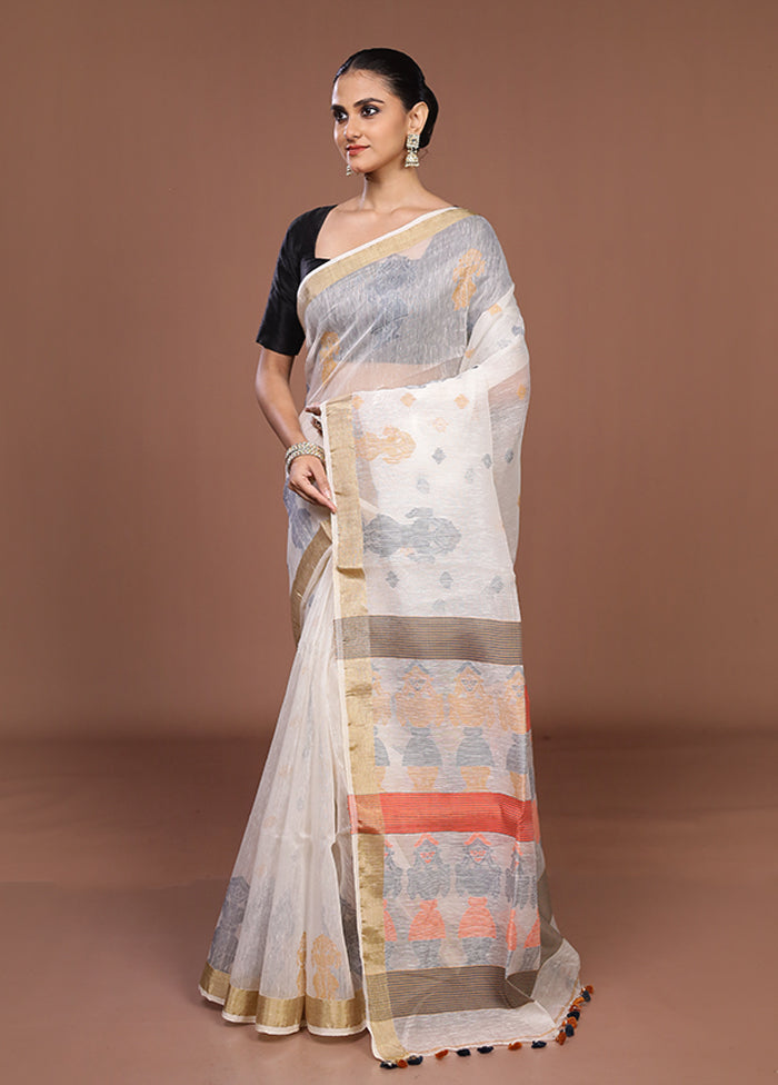 White Matka Silk Saree With Blouse Piece
