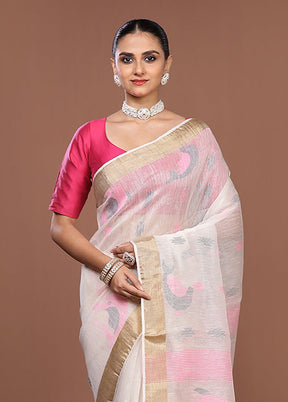 White Matka Silk Saree With Blouse Piece
