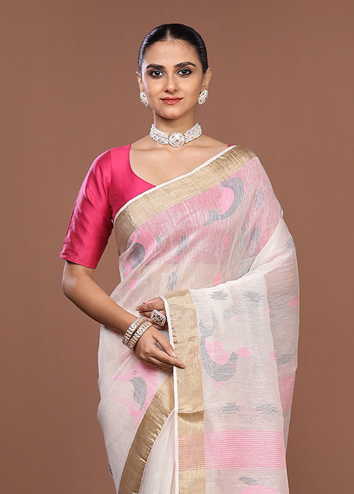 White Matka Silk Saree With Blouse Piece
