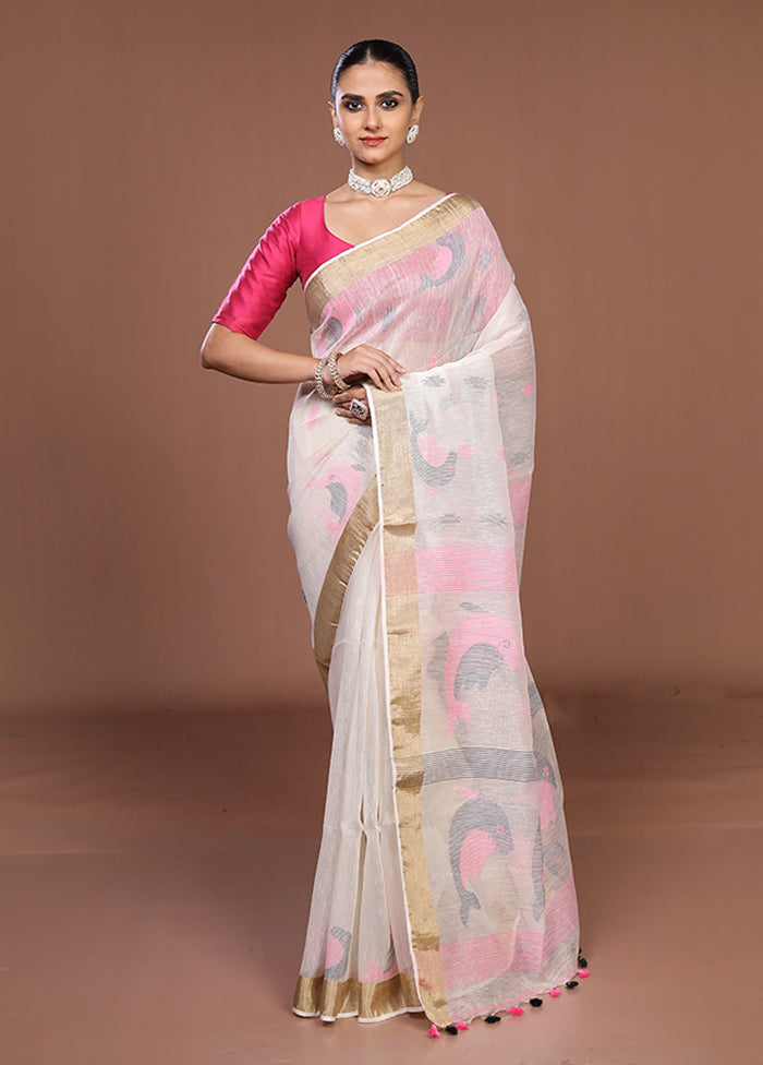 White Matka Silk Saree With Blouse Piece