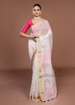 White Matka Silk Saree With Blouse Piece