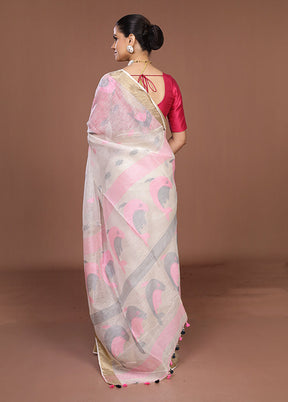 White Matka Silk Saree With Blouse Piece