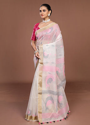 White Matka Silk Saree With Blouse Piece
