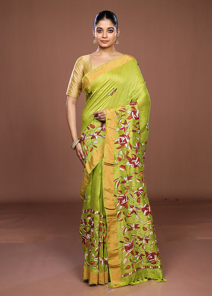 Green Matka Silk Saree With Blouse Piece