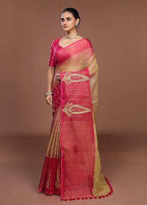 Pink Matka Silk Saree With Blouse Piece