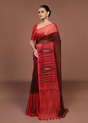 Red Matka Silk Saree With Blouse Piece