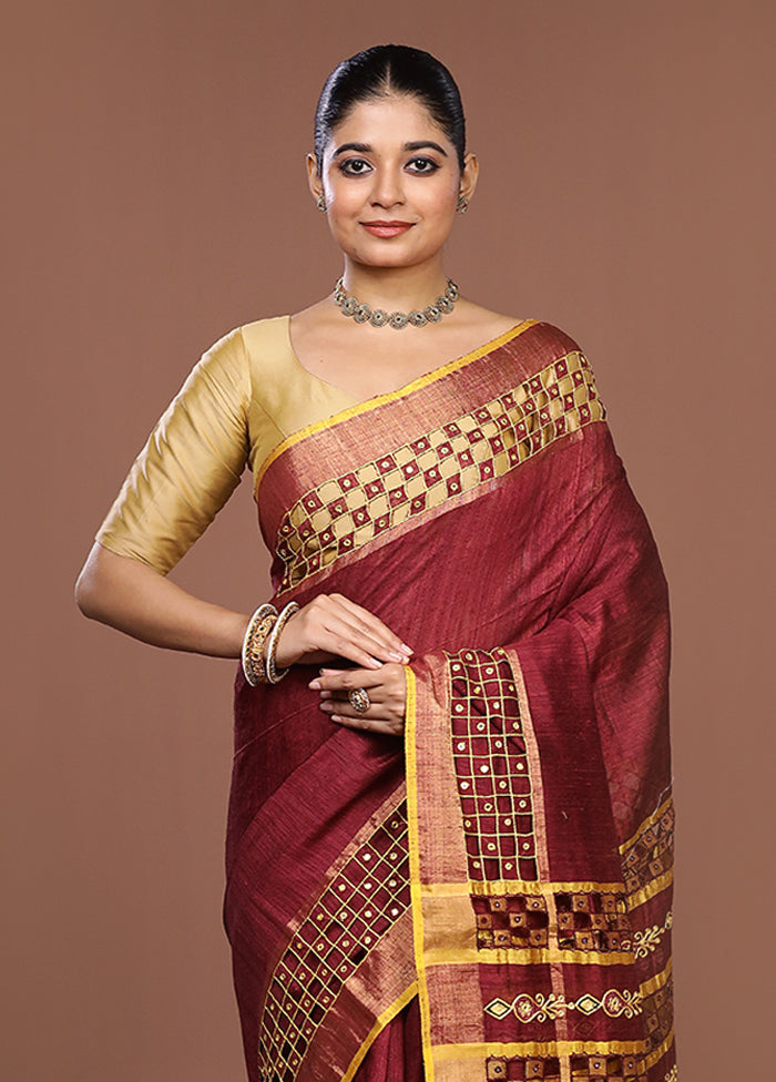 Purple Handloom Matka Pure Silk Saree With Blouse Piece