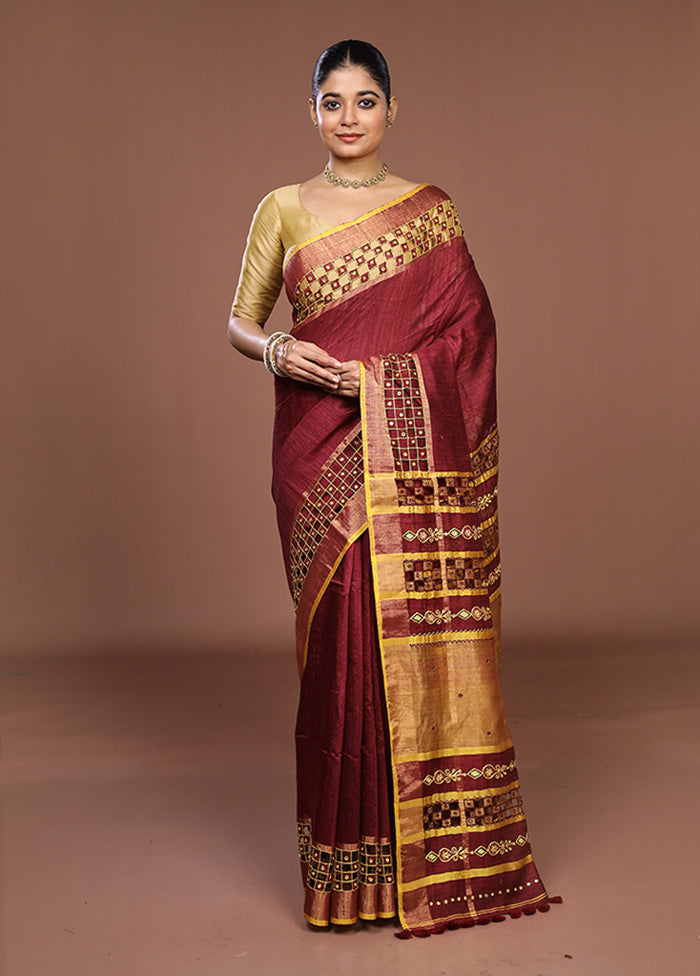 Purple Handloom Matka Pure Silk Saree With Blouse Piece