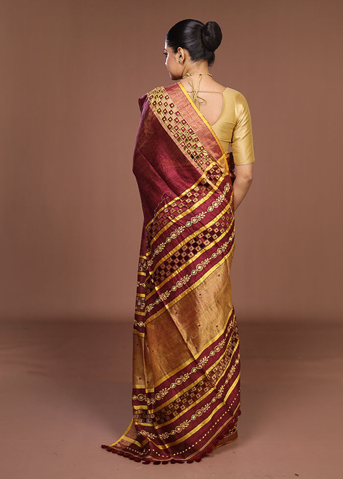 Purple Handloom Matka Pure Silk Saree With Blouse Piece