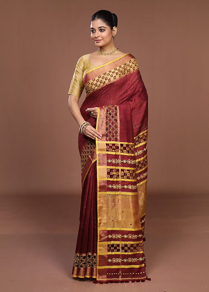 Purple Handloom Matka Pure Silk Saree With Blouse Piece
