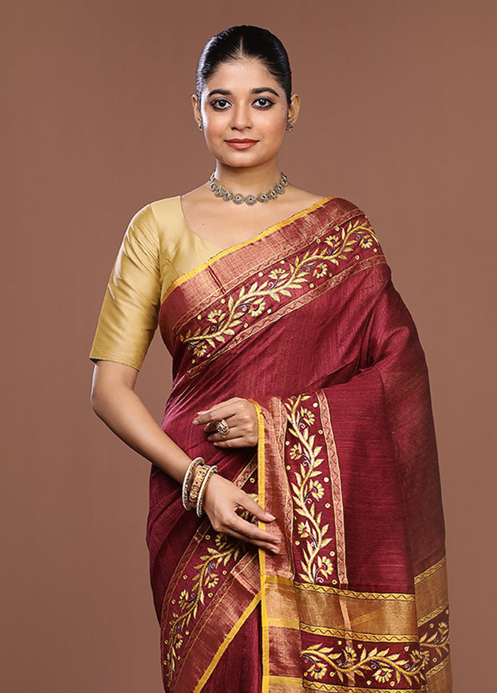 Cream Handloom Matka Pure Silk Saree With Blouse Piece