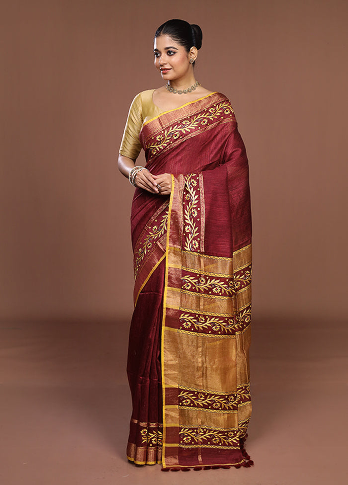 Cream Handloom Matka Pure Silk Saree With Blouse Piece