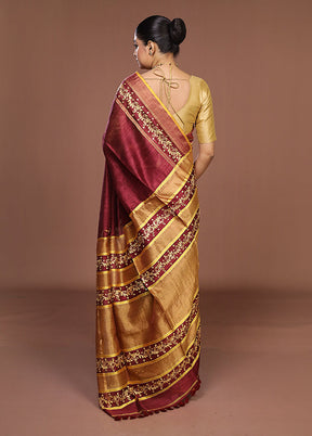 Maroon Handloom Matka Pure Silk Saree With Blouse Piece
