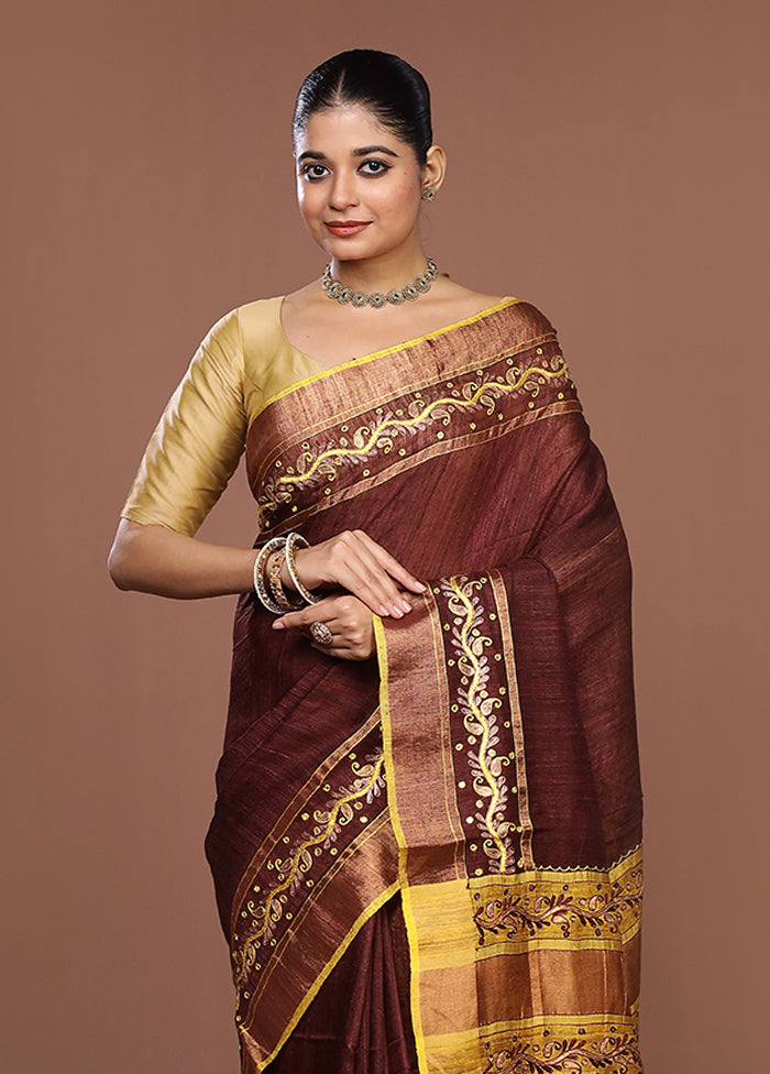 Purple Handloom Matka Pure Silk Saree With Blouse Piece