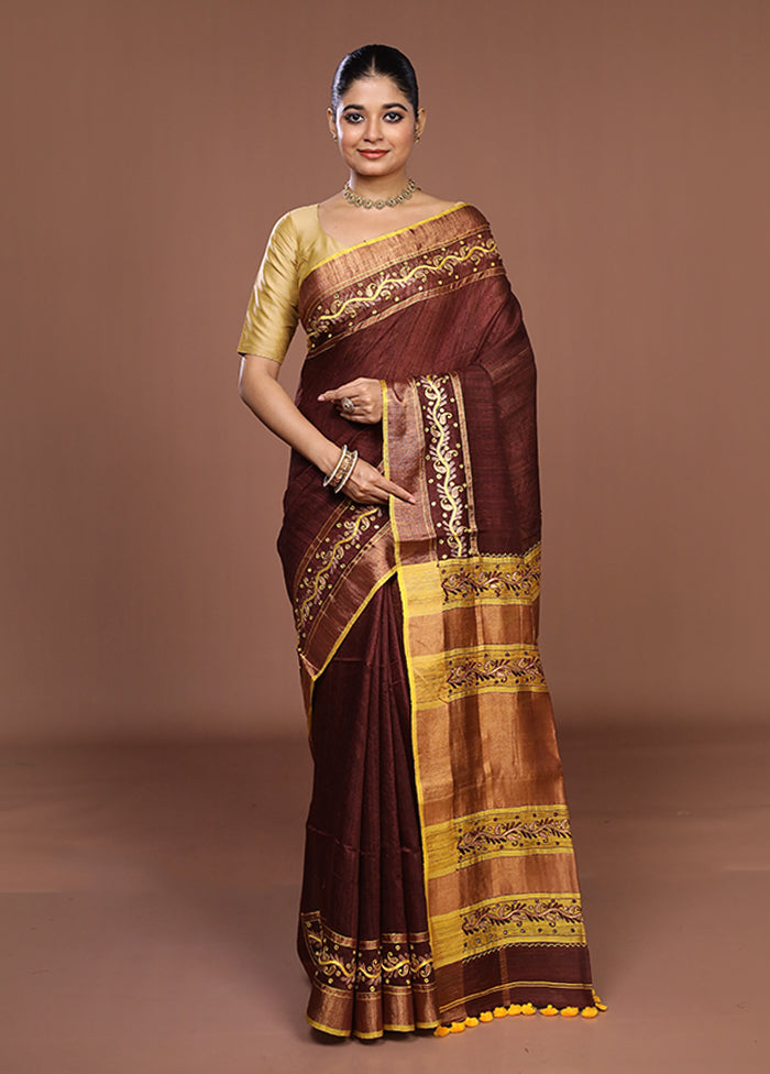 Purple Handloom Matka Pure Silk Saree With Blouse Piece