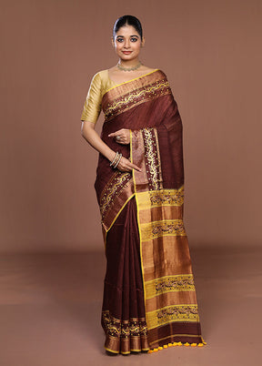 Purple Handloom Matka Pure Silk Saree With Blouse Piece